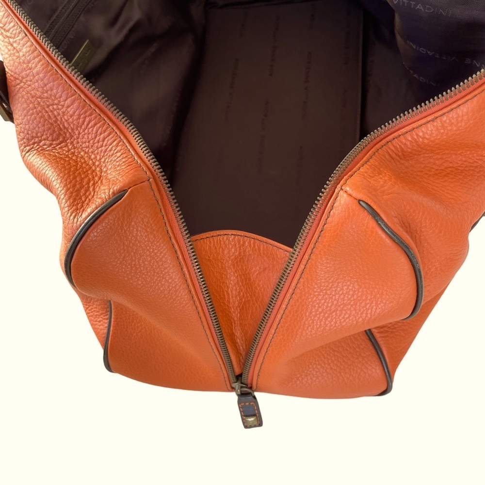 Adrienne Vittadini Vintage Orange & Brown Pebbled Leather Duffel Travel Handbag - Picture 10 of 15
